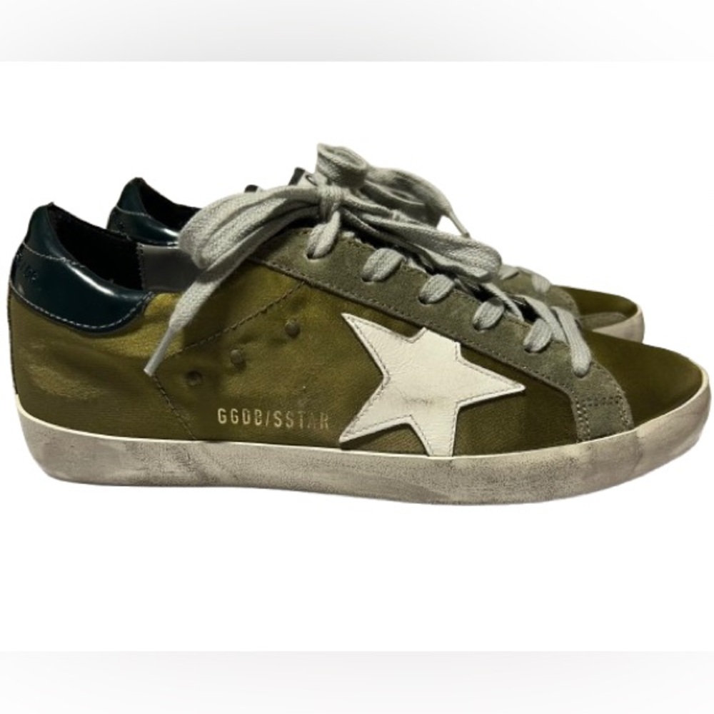 Golden Goose Satin Olive Superstar Sneakers